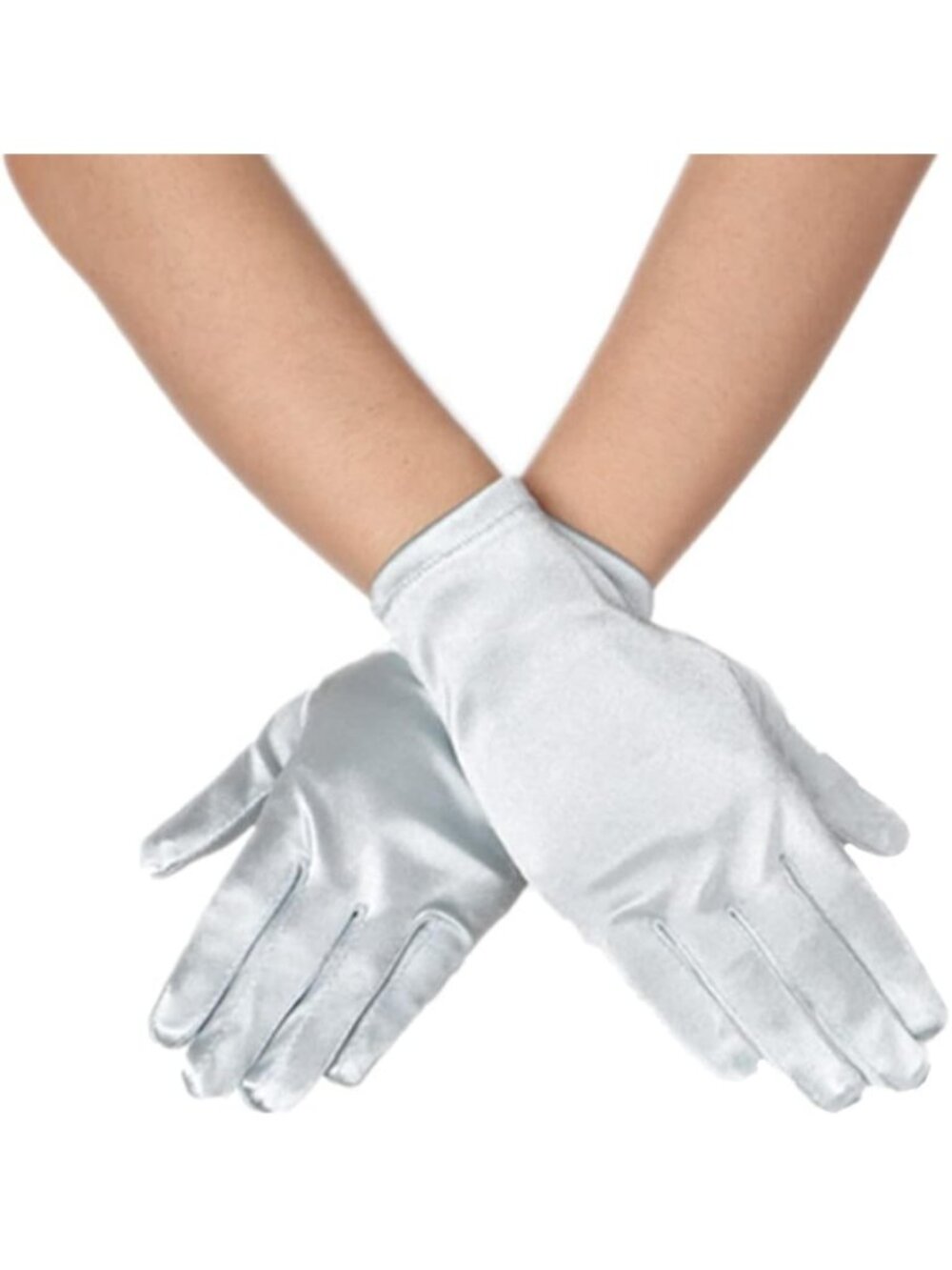 Women Silver Wrist Length Vintage Style 9 Inches Short Satin Mittens Opera Glove